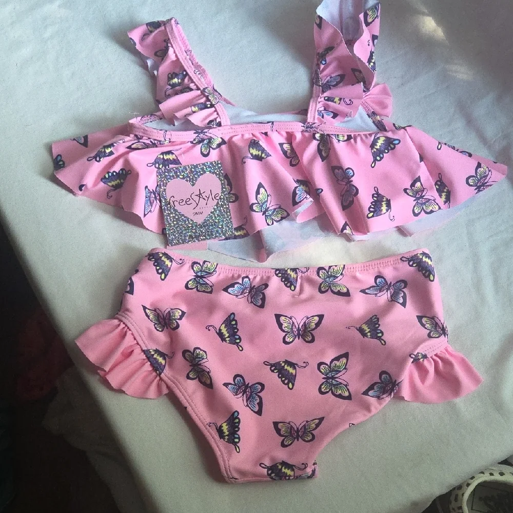 Freestyle Revolution Pink Butterfly Kids Swim Bikini - Picture 3 of 4